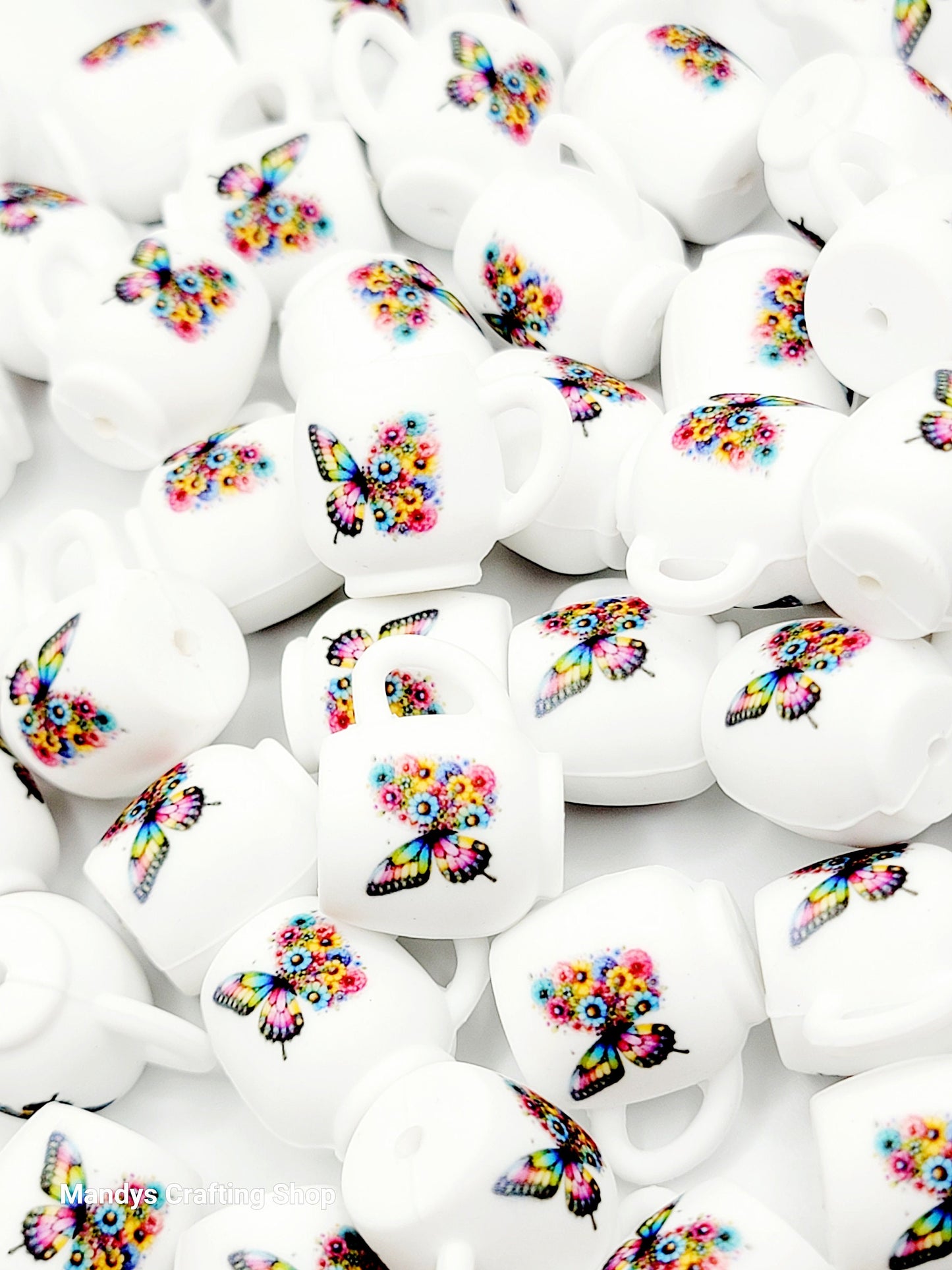 Floral Butterfly 3D Cup Silicone Focal Bead – 3D Pen & Keychain Bead (Set of 1, 2 or 5)
