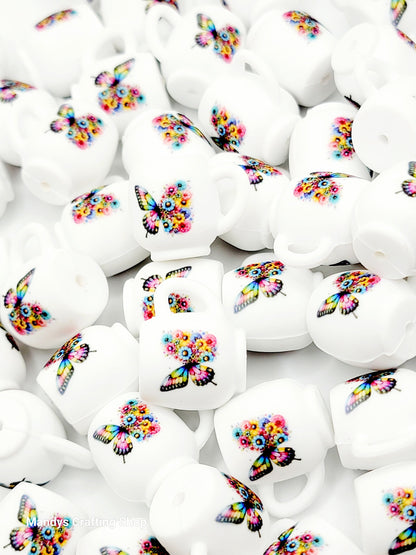 Floral Butterfly 3D Cup Silicone Focal Bead – 3D Pen & Keychain Bead (Set of 1, 2 or 5)