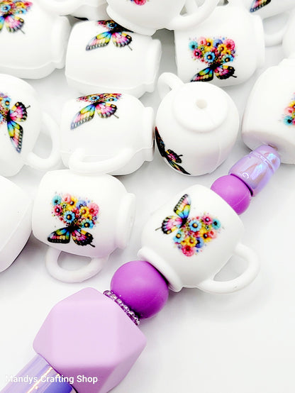 Floral Butterfly 3D Cup Silicone Focal Bead – 3D Pen & Keychain Bead (Set of 1, 2 or 5)