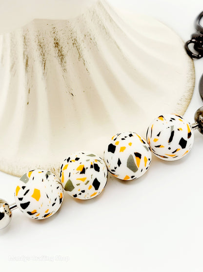 15mm Printed Halloween Terrazzo Print Silicone Bead – Round Orange & Black Beads for Pens & Wristlets