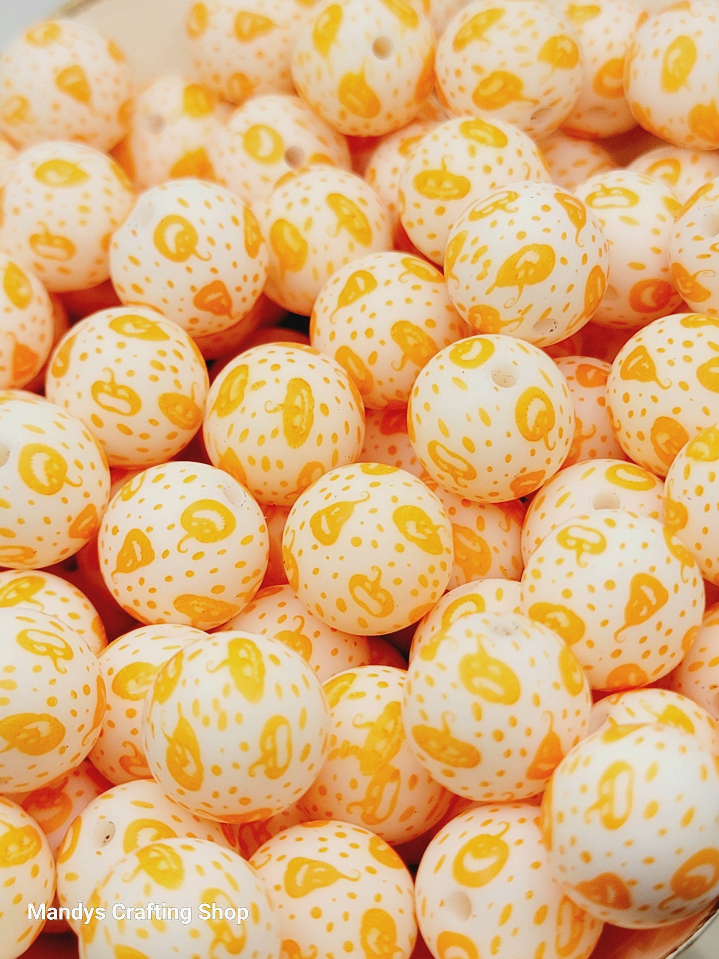 15mm Printed Halloween Pumpkin Silicone Beads – Round Halloween Beads for Pens & Wristlets