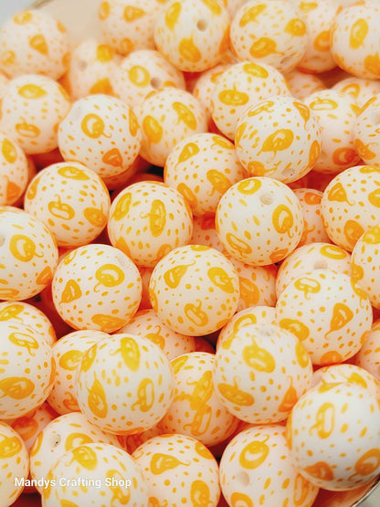 15mm Printed Halloween Pumpkin Silicone Beads – Round Halloween Beads for Pens & Wristlets
