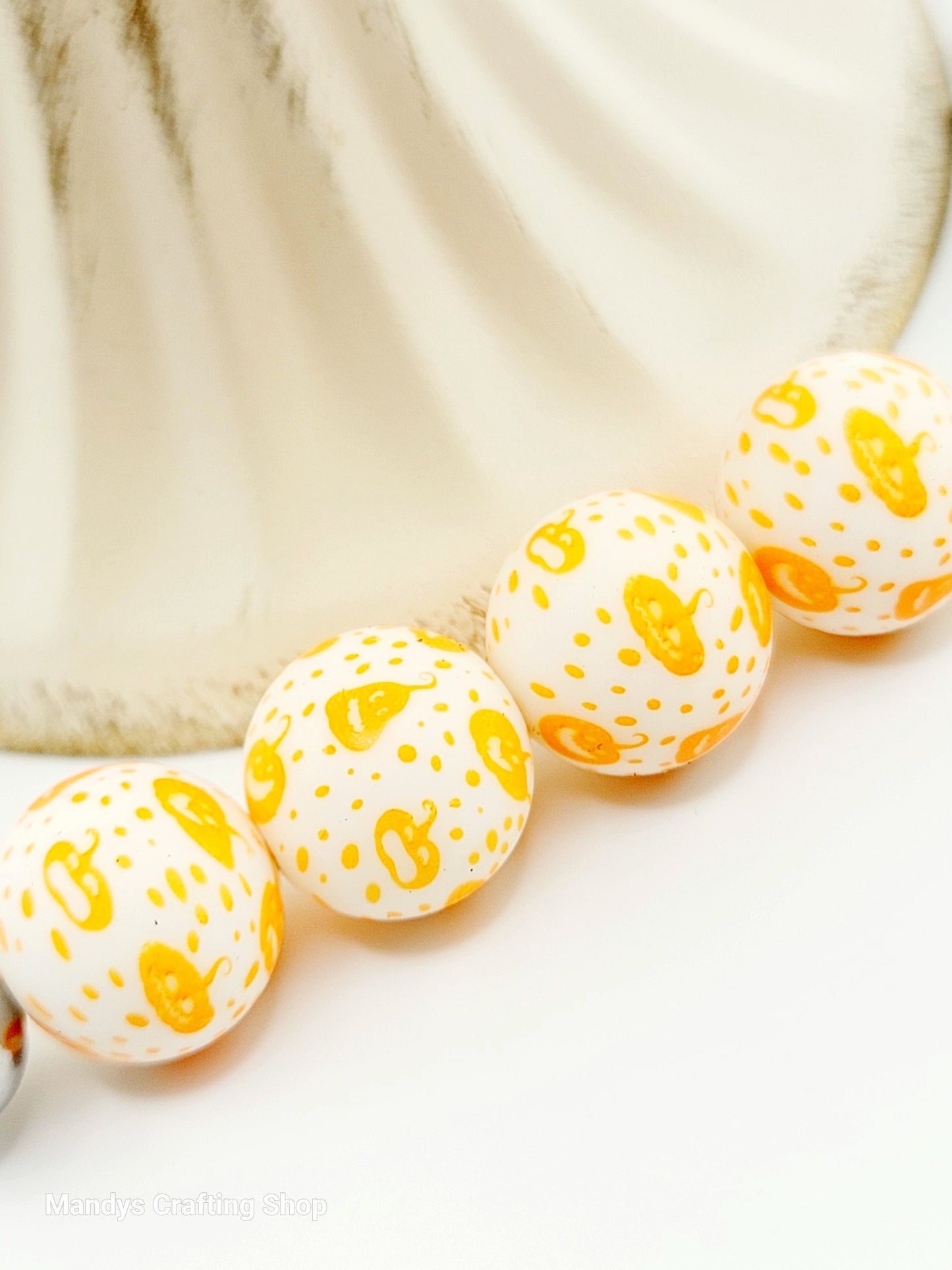 15mm Printed Halloween Pumpkin Silicone Beads – Round Halloween Beads for Pens & Wristlets