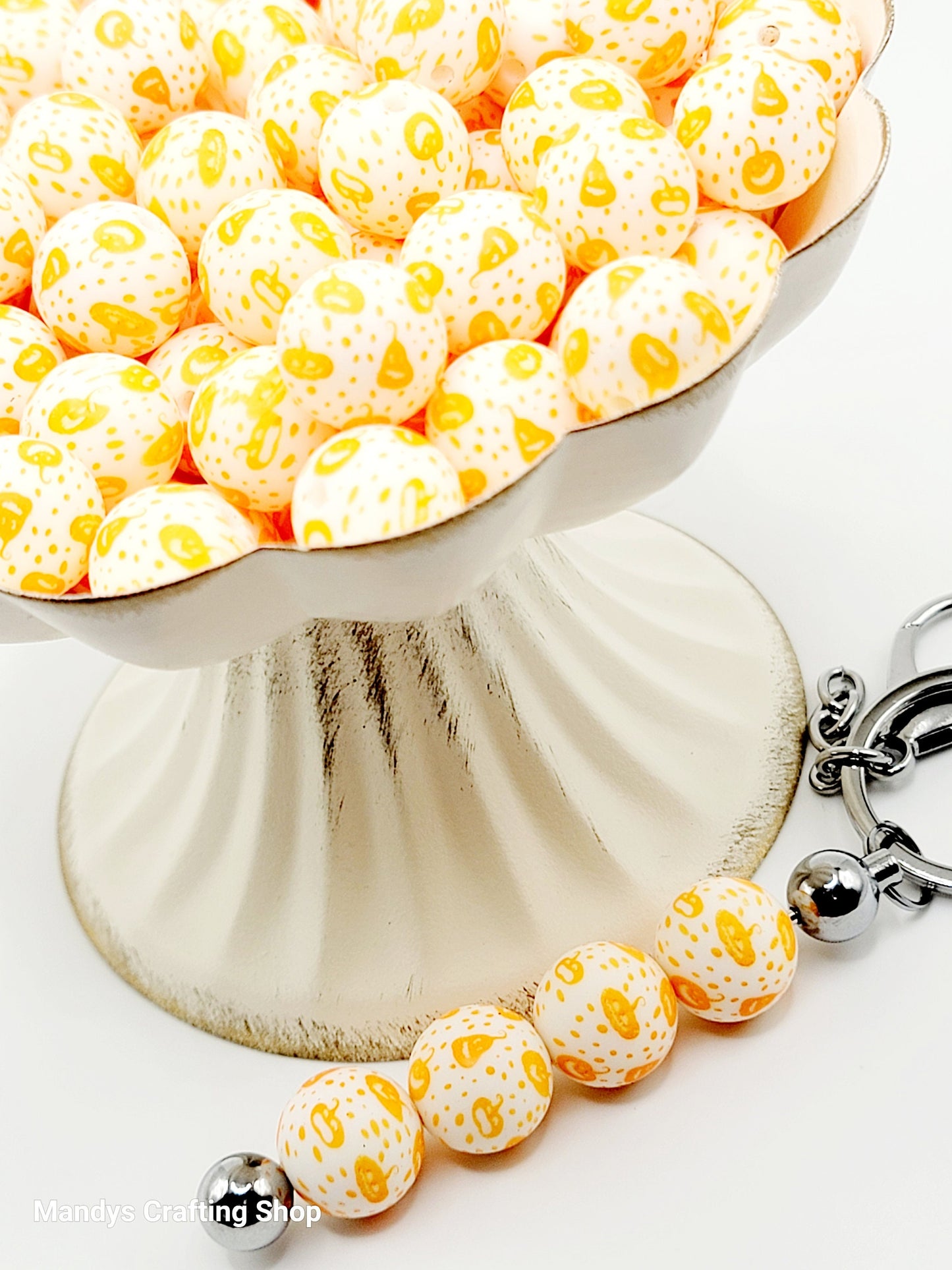 15mm Printed Halloween Pumpkin Silicone Beads – Round Halloween Beads for Pens & Wristlets