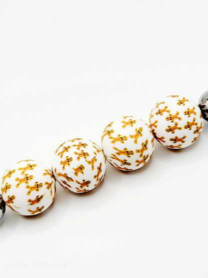15mm Printed Gingerbread Man Print Silicone Beads – Christmas Round Beads for Pens & Wristlets