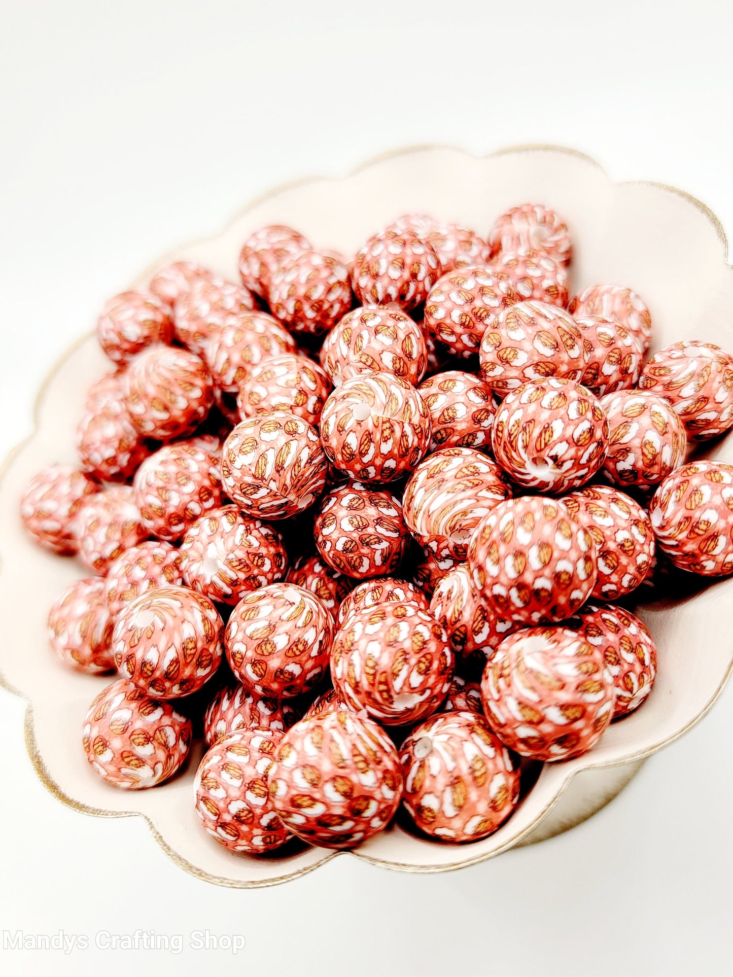 15mm Printed Christmas Santa Face Silicone Beads – Red Christmas Theme Round Spacer Beads for Pens & Wristlets