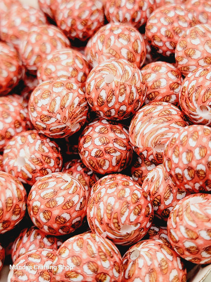 15mm Printed Christmas Santa Face Silicone Beads – Red Christmas Theme Round Spacer Beads for Pens & Wristlets