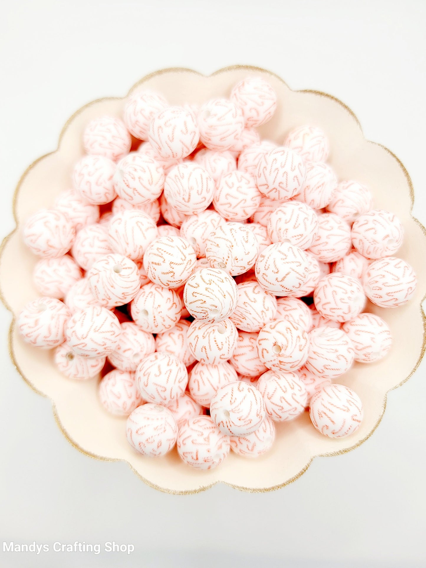 15mm Candy Cane Christmas Silicone Beads – Holiday Round Beads for Pens & Wristlets