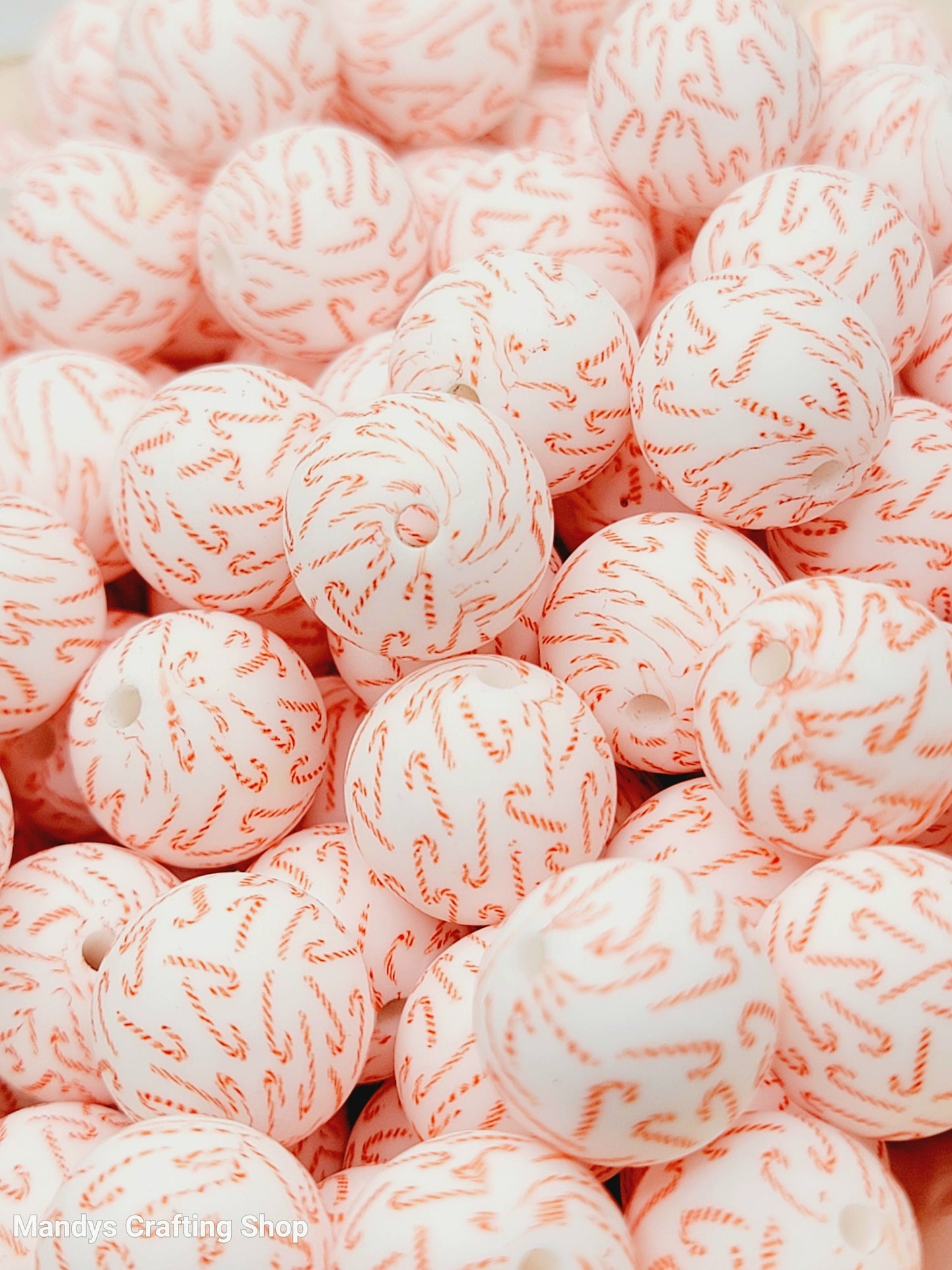 15mm Candy Cane Christmas Silicone Beads – Holiday Round Beads for Pens & Wristlets