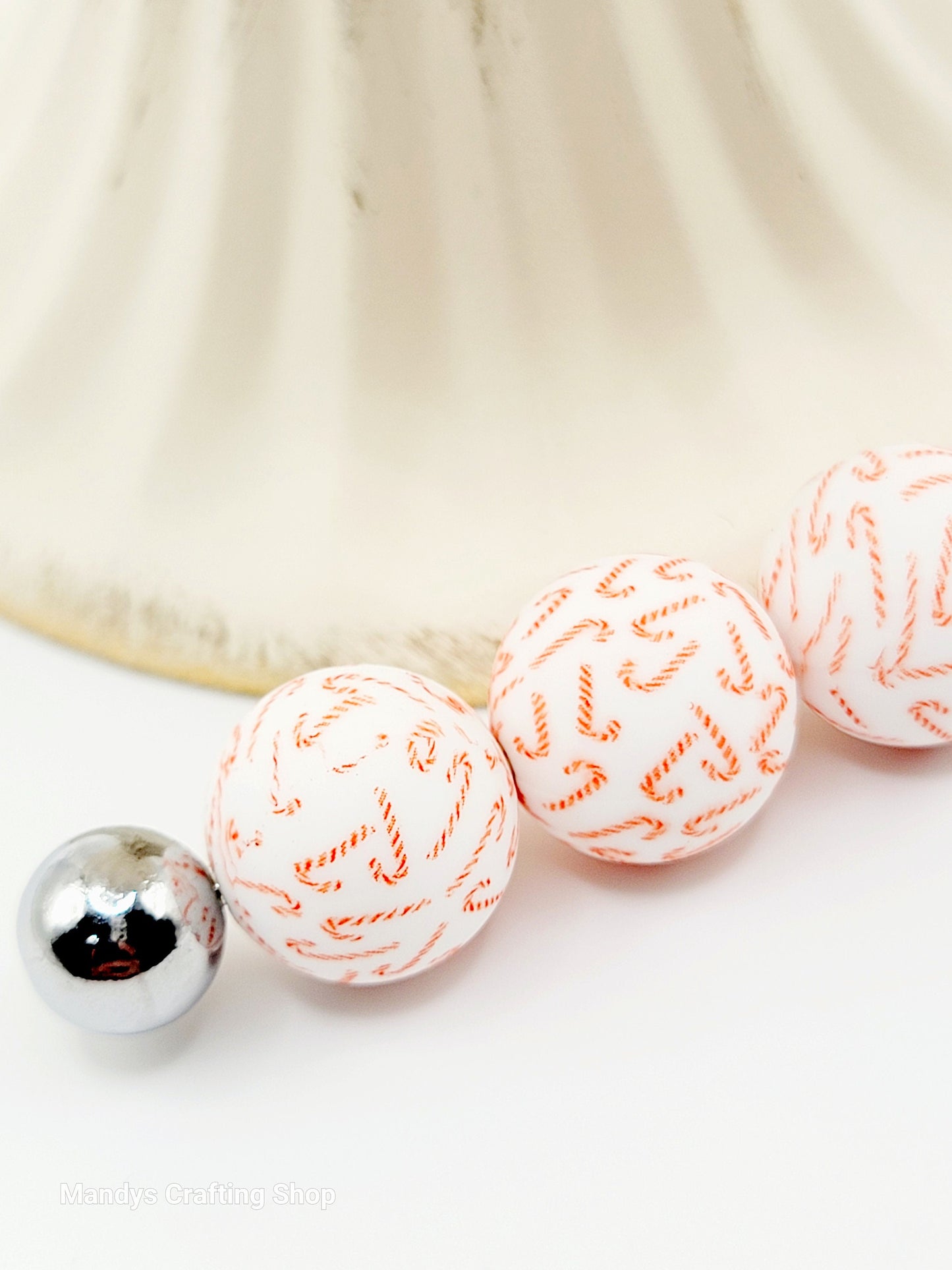 15mm Candy Cane Christmas Silicone Beads – Holiday Round Beads for Pens & Wristlets
