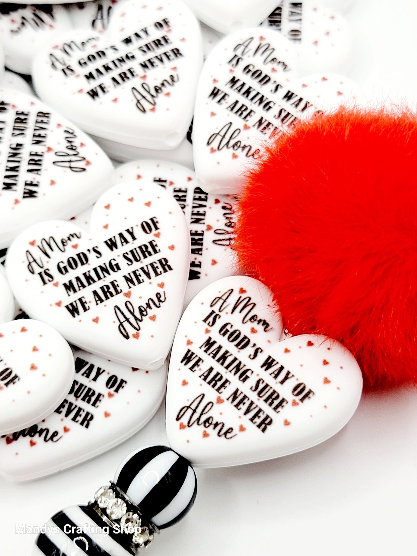 Mom Heart Focal Bead – Mother’s Day Printed Silicone Pen & Keychain Bead (Set of 2)