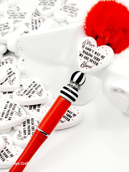 Mom Heart Focal Bead – Mother’s Day Printed Silicone Pen & Keychain Bead (Set of 2)