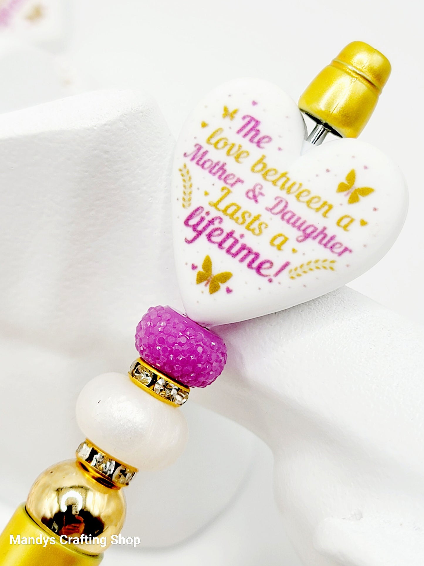 Mother and Daughter Heart Focal Bead – Printed Silicone Family Pen & Keychain Bead (Set of 2)