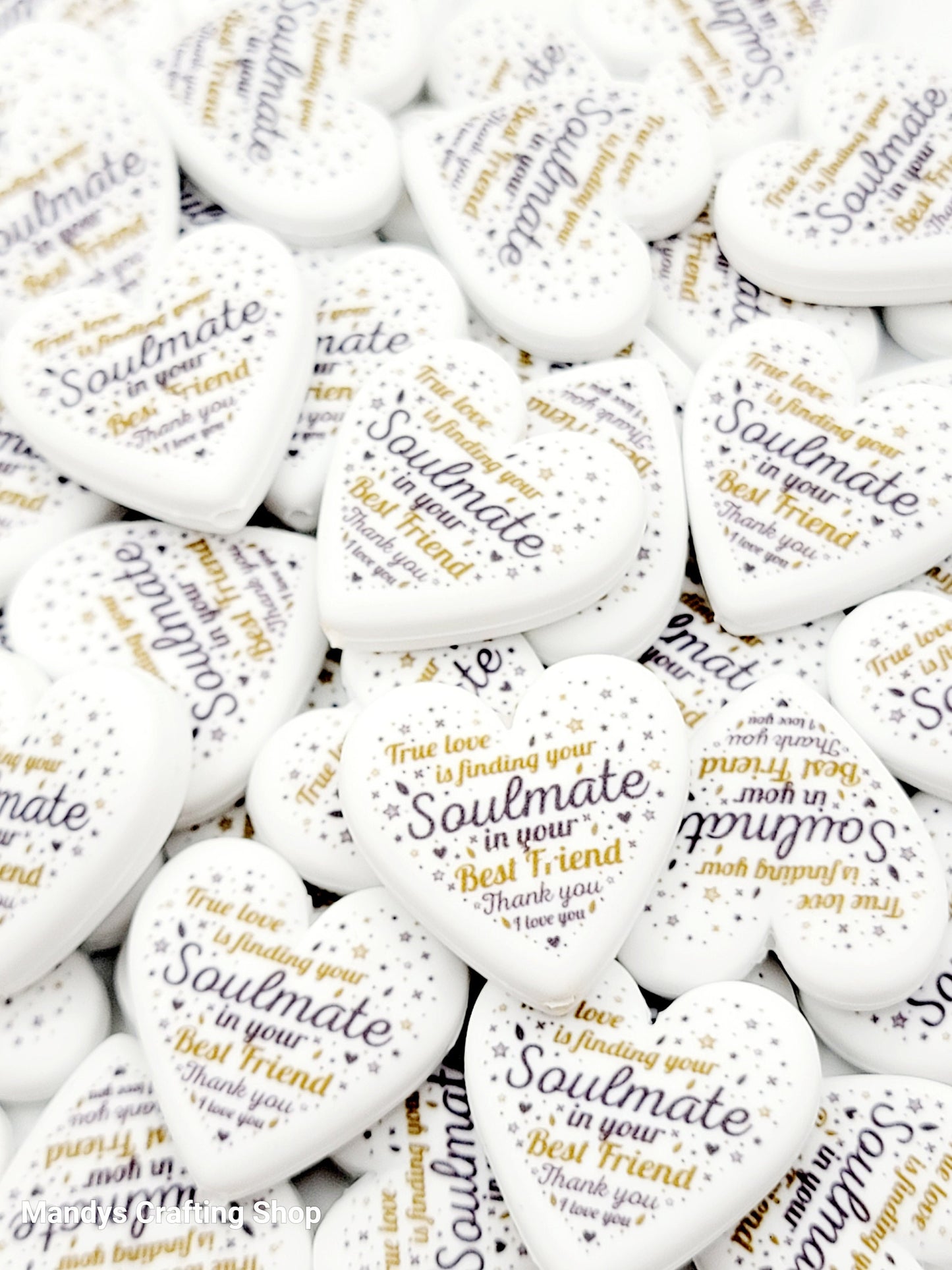 Soulmate True Friend Heart Focal Bead – Printed Silicone Best Friend & Sister Pen Bead (Set of 2)