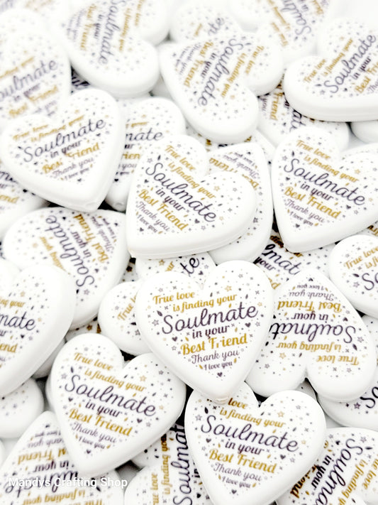 Soulmate True Friend Heart Focal Bead – Printed Silicone Best Friend & Sister Pen Bead (Set of 2)