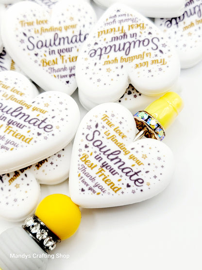 Soulmate True Friend Heart Focal Bead – Printed Silicone Best Friend & Sister Pen Bead (Set of 2)