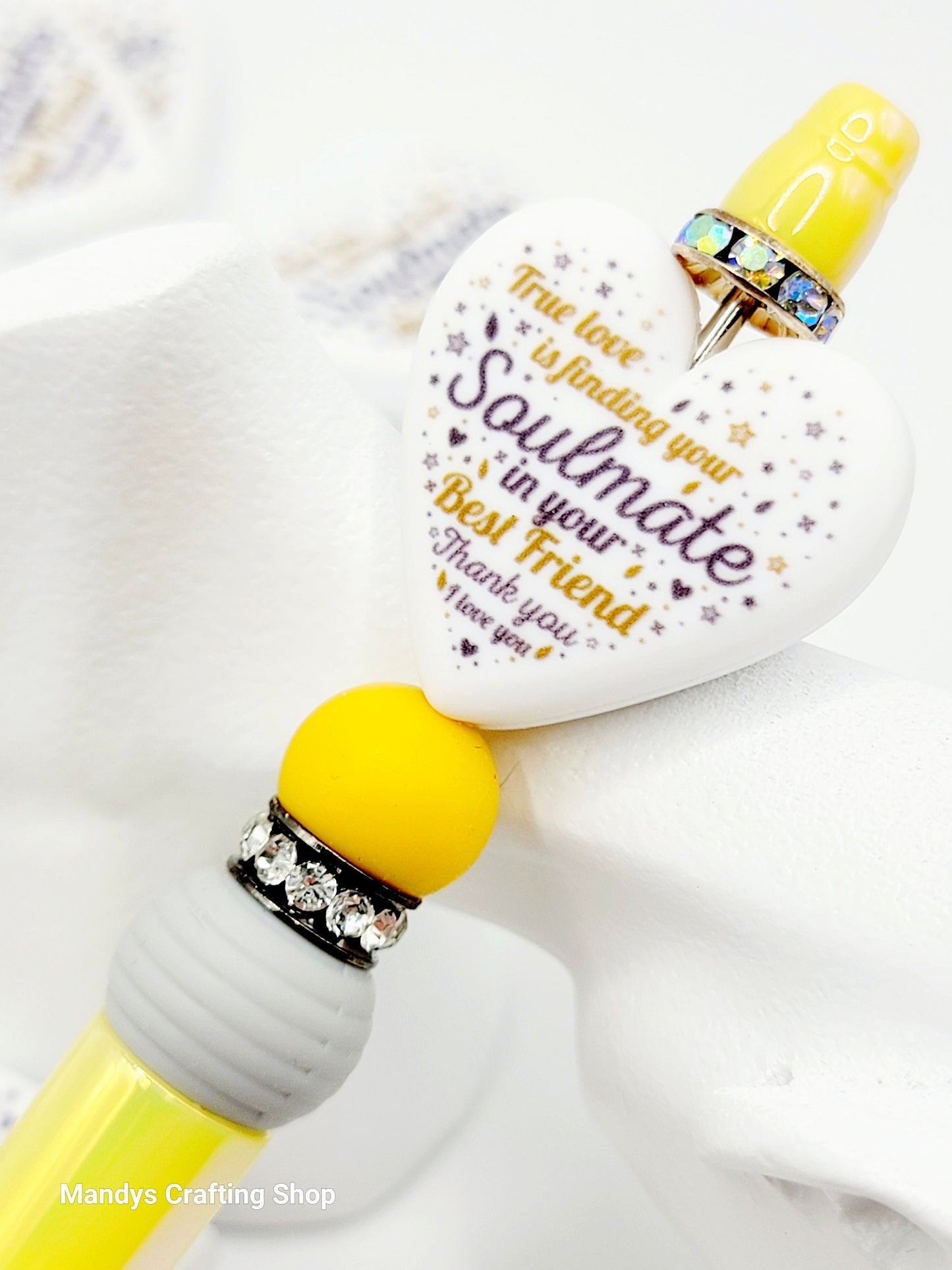 Soulmate True Friend Heart Focal Bead – Printed Silicone Best Friend & Sister Pen Bead (Set of 2)