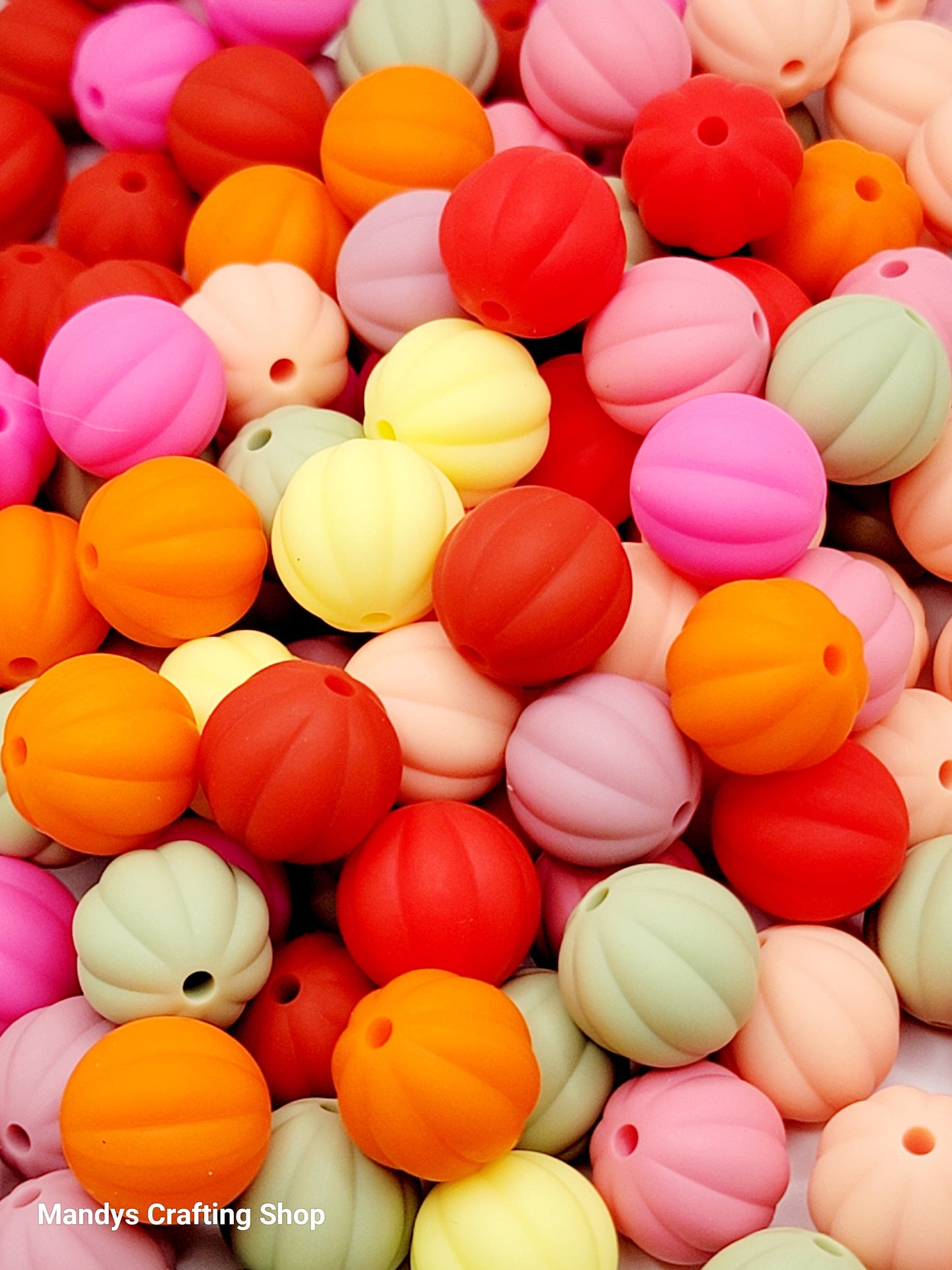 12mm Ribbed Round Silicone Beads – Pumpkin Style Spacer Beads (Set of 10)