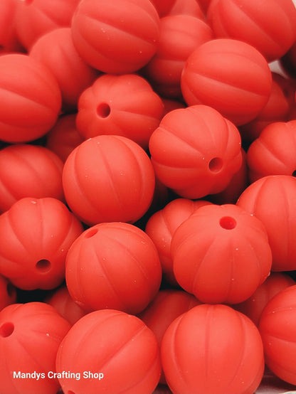 12mm Ribbed Round Silicone Beads – Pumpkin Style Spacer Beads (Set of 10)