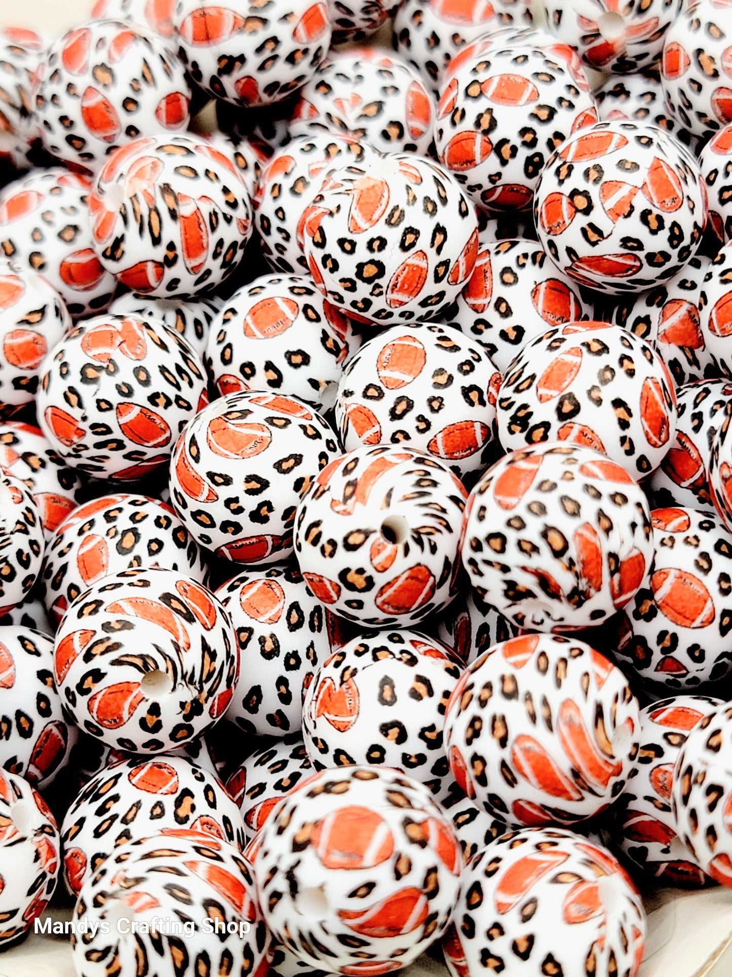 15mm Printed Football Leopard Print Silicone Bead – Sports-Themed Round Beads for Pens & Wristlets
