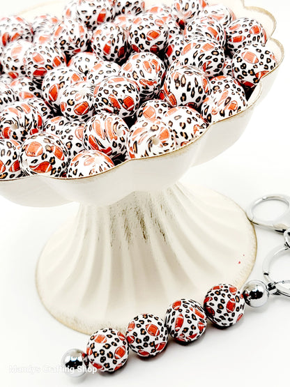 15mm Printed Football Leopard Print Silicone Bead – Sports-Themed Round Beads for Pens & Wristlets