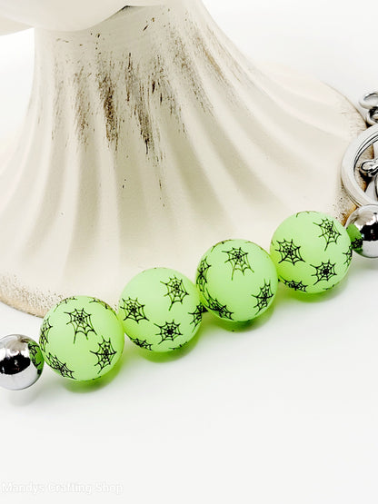 15mm Printed Halloween Spider Web Silicone Beads – Glow in the Dark Halloween Round Beads for Pens & Wristlets