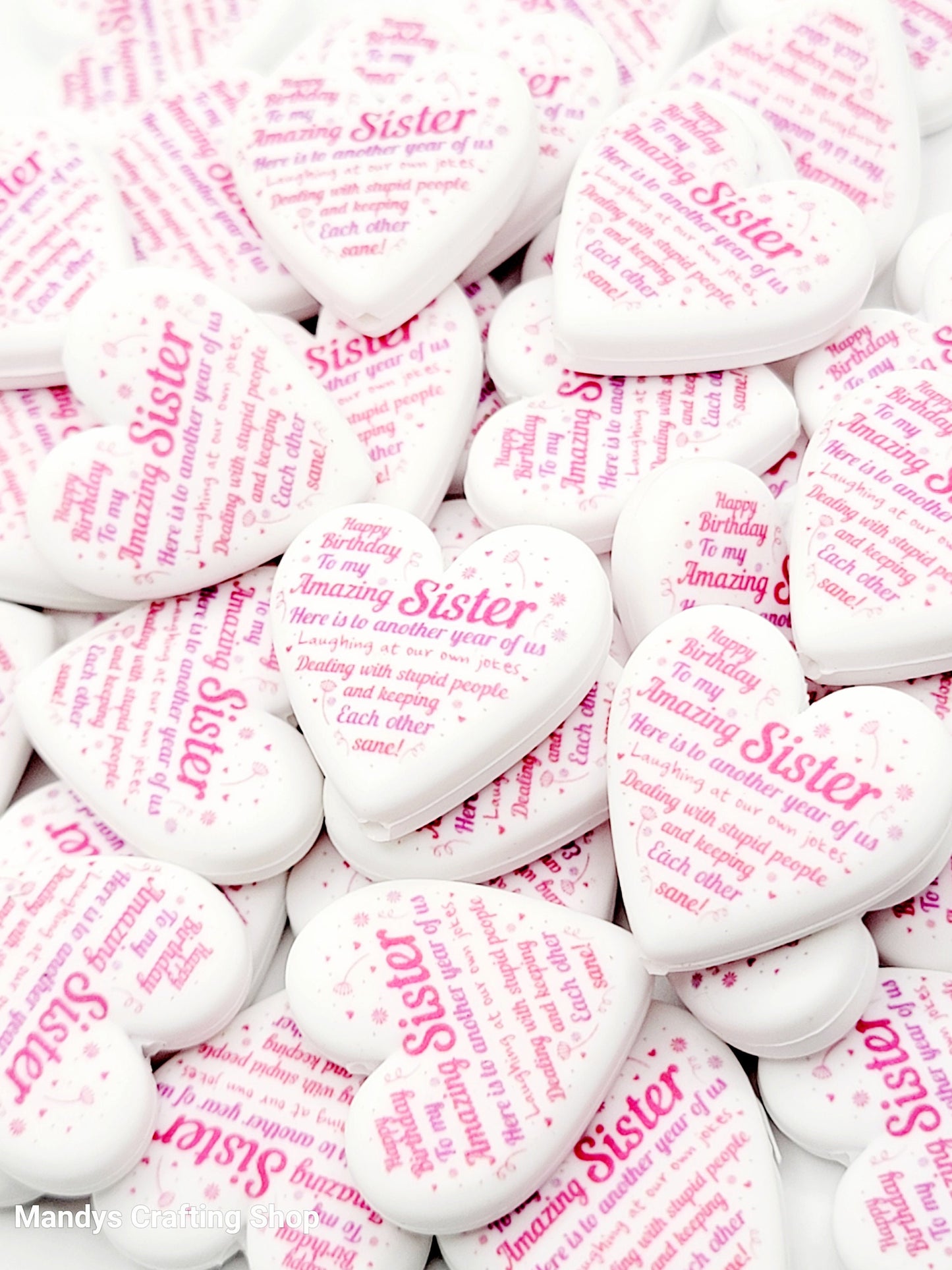 Best Sister Birthday Heart Focal Bead – Funny Printed Silicone Pen Bead (Set of 2)