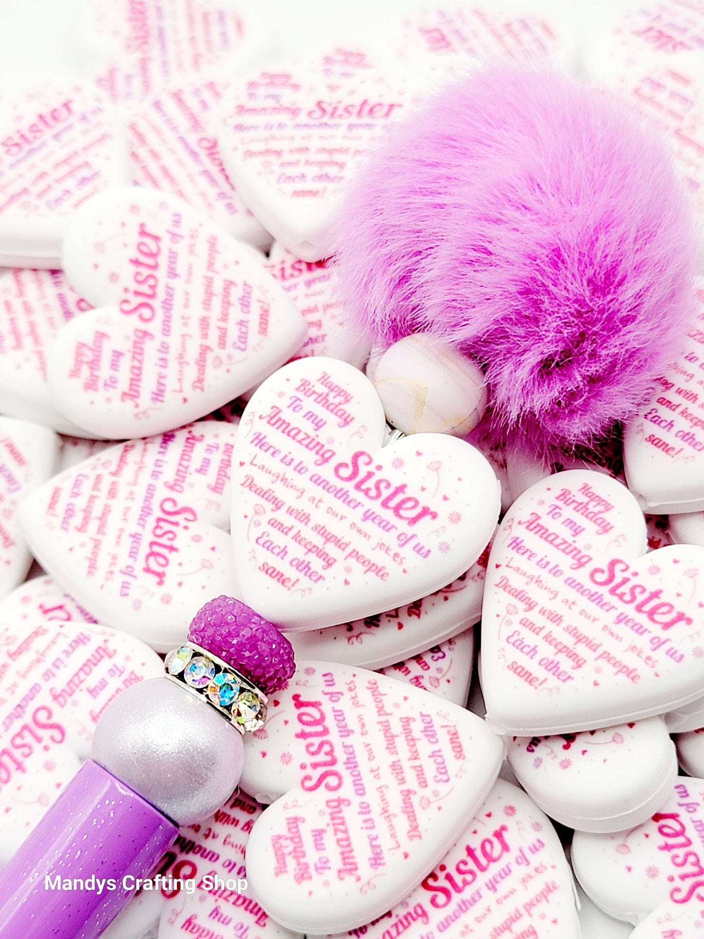 Best Sister Birthday Heart Focal Bead – Funny Printed Silicone Pen Bead (Set of 2)