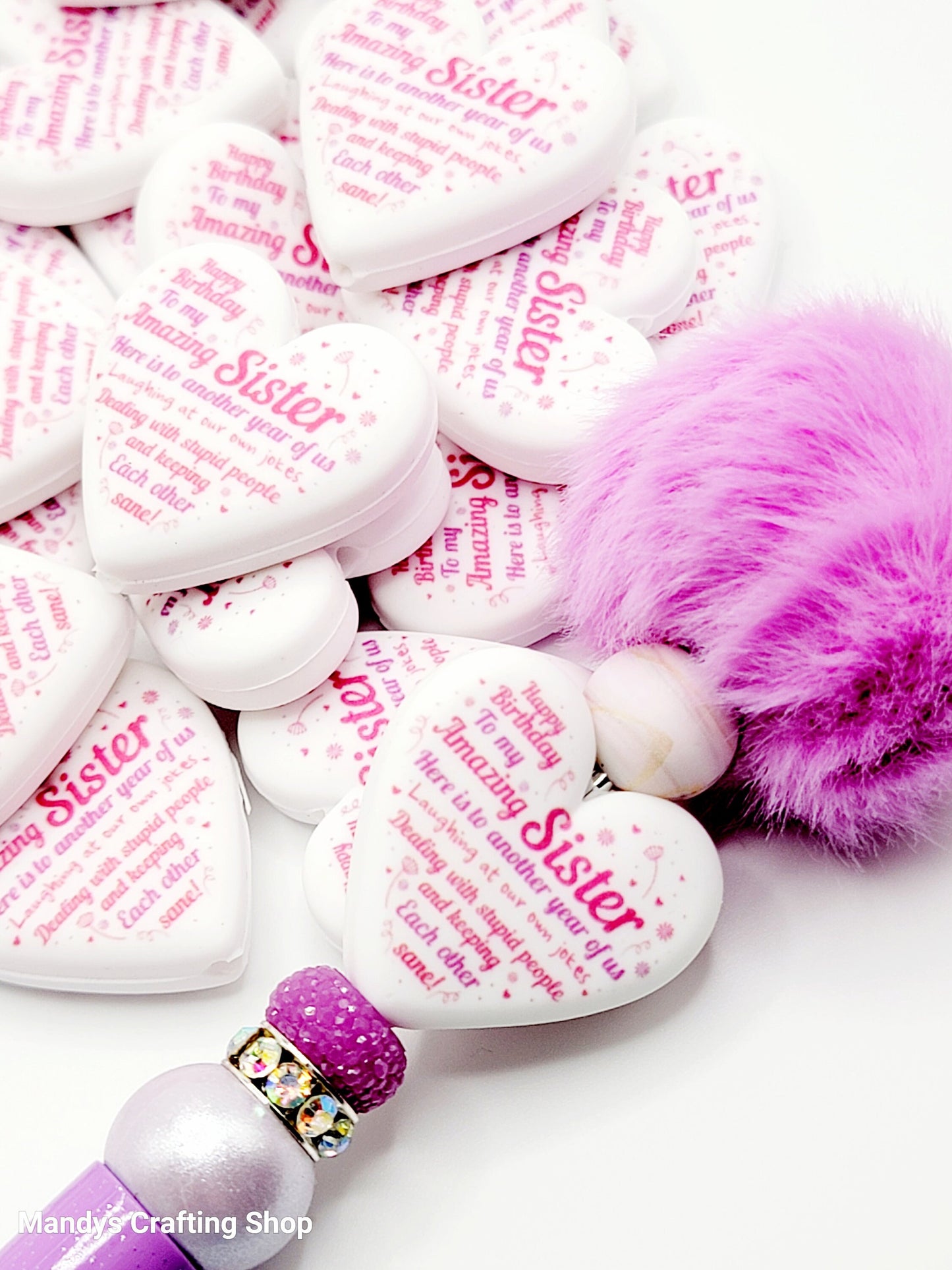 Best Sister Birthday Heart Focal Bead – Funny Printed Silicone Pen Bead (Set of 2)