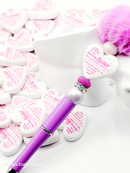 Best Sister Birthday Heart Focal Bead – Funny Printed Silicone Pen Bead (Set of 2)