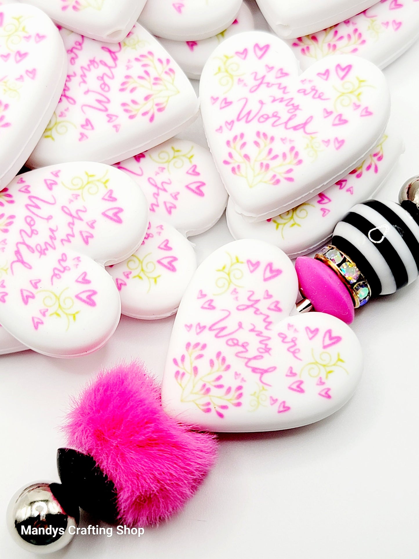 You Are My World Heart Focal Bead – Inspirational Printed Silicone Pen Bead