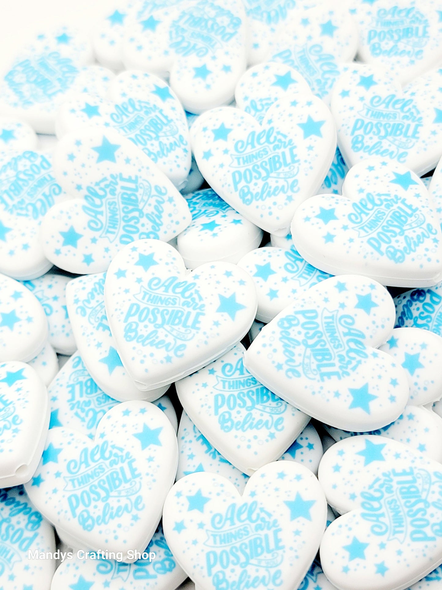 All Things Are Possible Heart Focal Bead – Inspirational Printed Silicone Pen Beads (Set of 2)