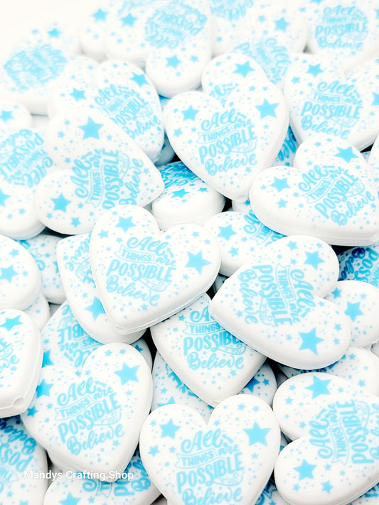 All Things Are Possible Heart Focal Bead – Inspirational Printed Silicone Pen Beads (Set of 2)