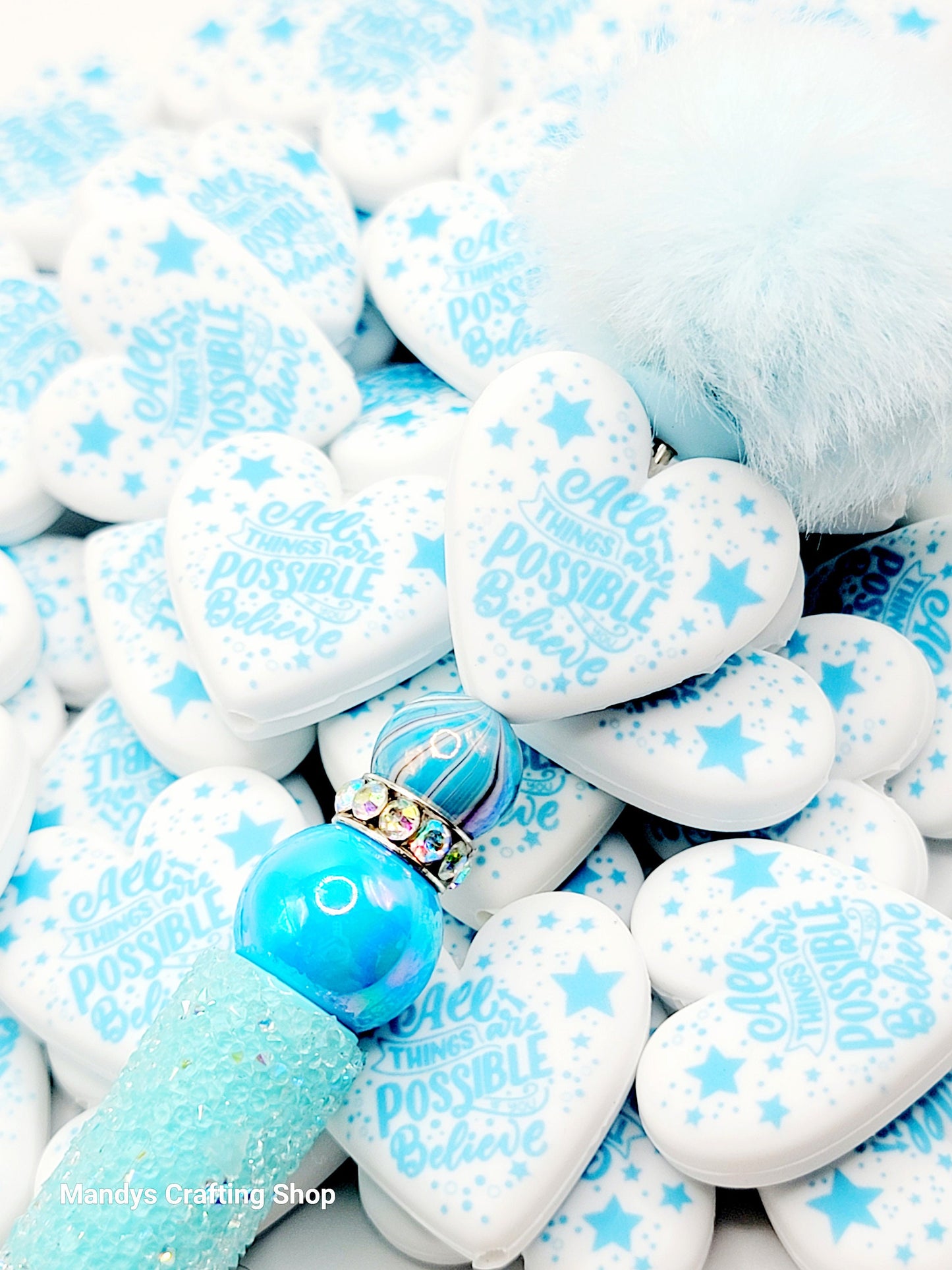 All Things Are Possible Heart Focal Bead – Inspirational Printed Silicone Pen Beads (Set of 2)