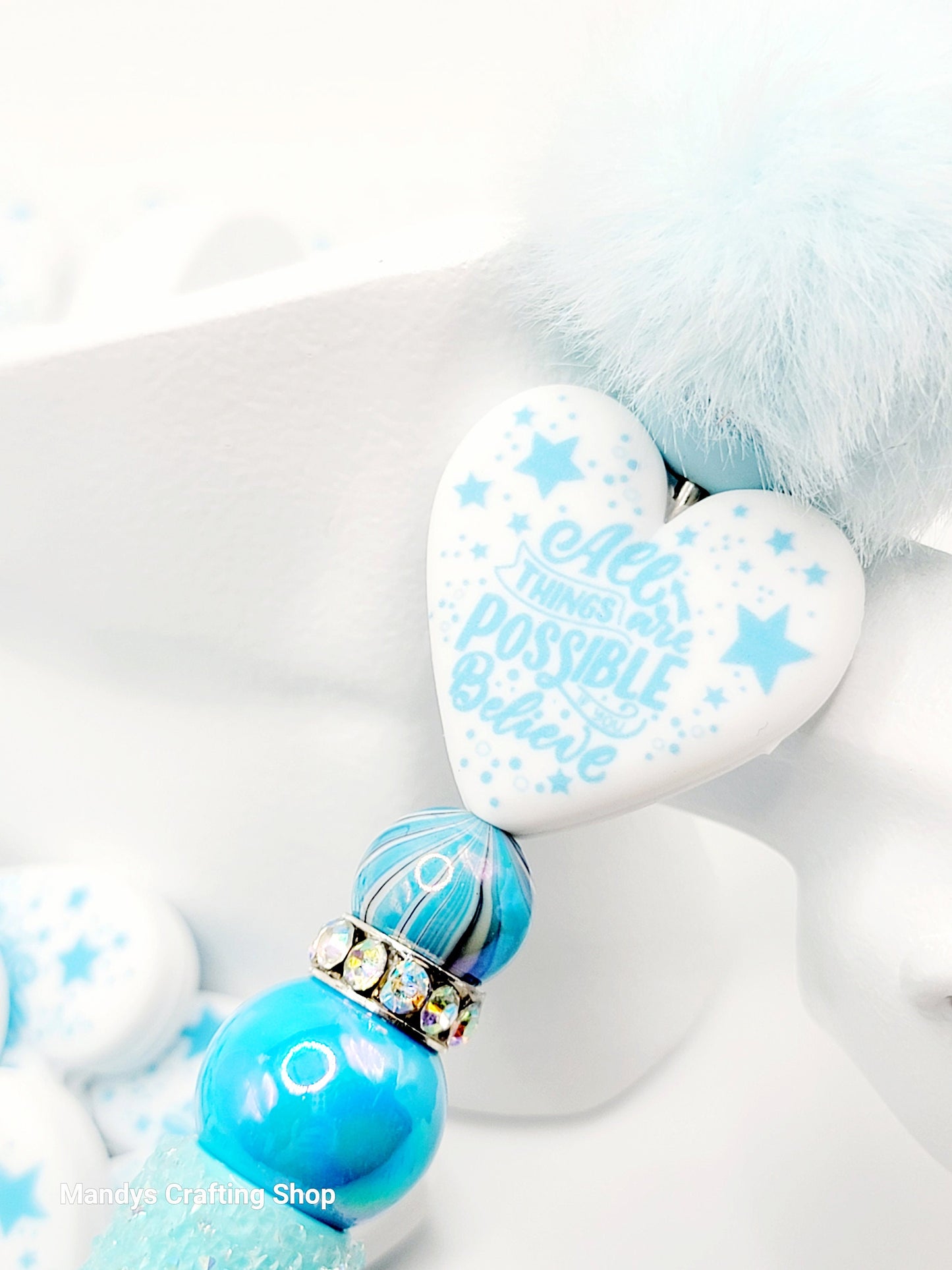 All Things Are Possible Heart Focal Bead – Inspirational Printed Silicone Pen Beads (Set of 2)