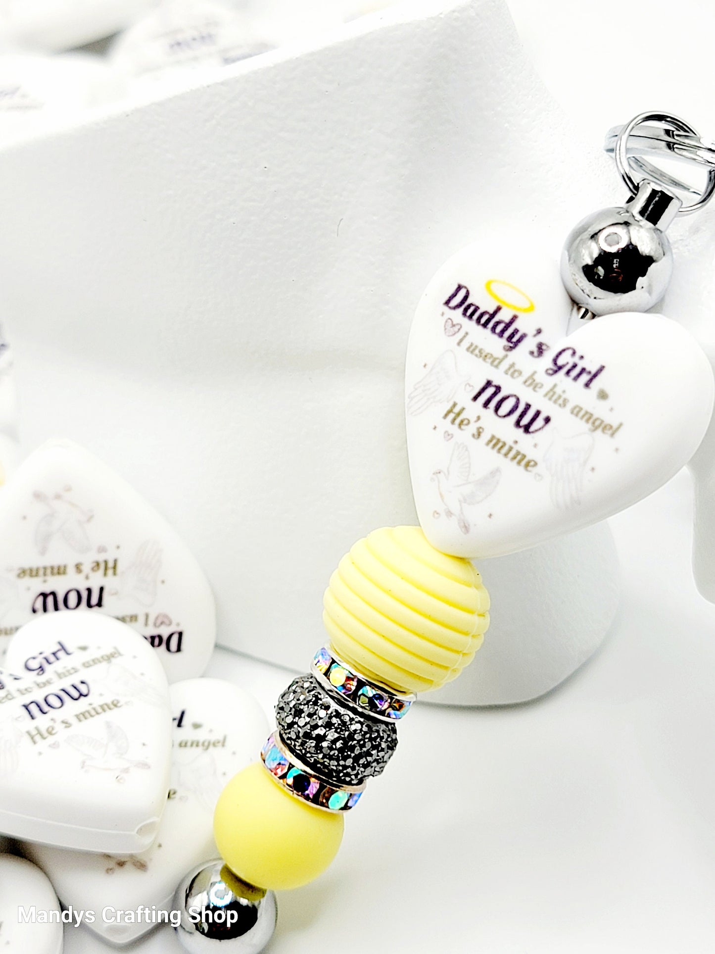 Dad Memorial Heart Focal Bead – In Memory Printed Silicone Pen & Keychain Bead (Set of 2)