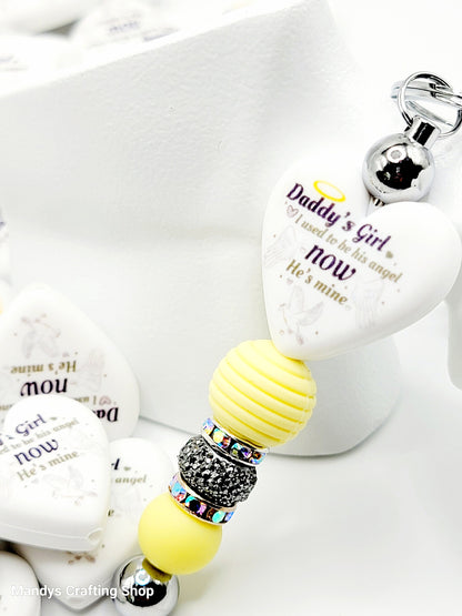 Dad Memorial Heart Focal Bead – In Memory Printed Silicone Pen & Keychain Bead (Set of 2)
