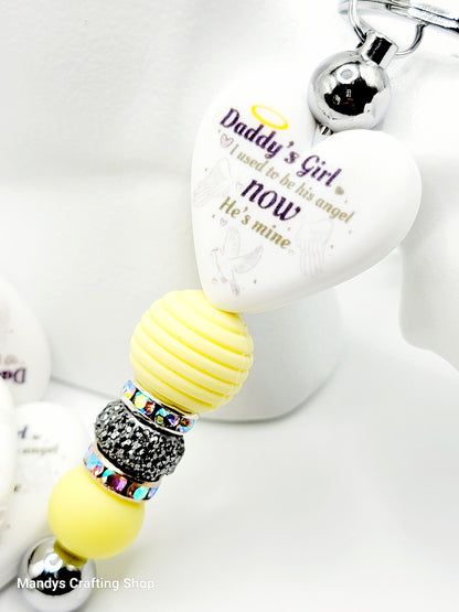 Dad Memorial Heart Focal Bead – In Memory Printed Silicone Pen & Keychain Bead (Set of 2)