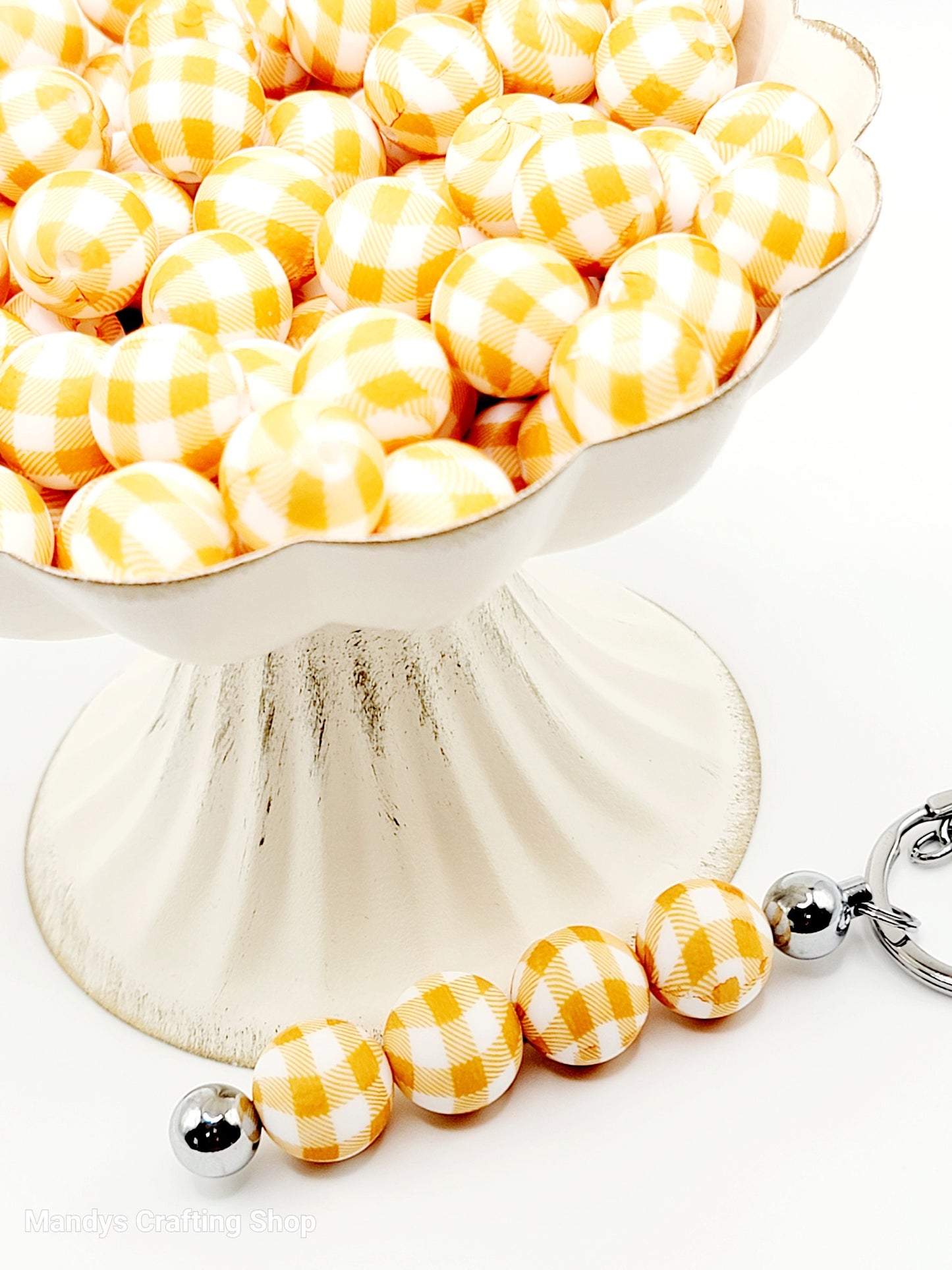 15mm Printed Light Brown Picnic Cloth Silicone Bead – Thanksgiving Round Beads for Pens & Wristlets