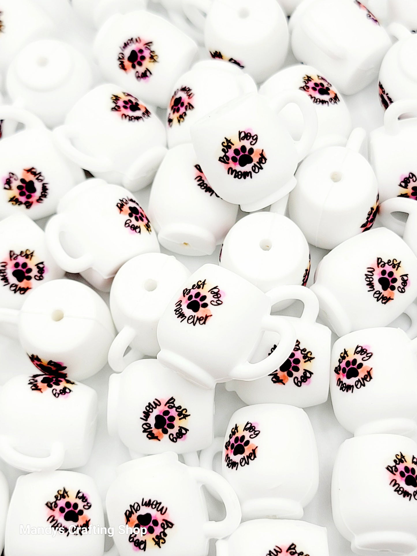 Best Dog Mom 3D Cup Silicone Focal Bead – Pawprint 3D Pen & Keychain Bead (Set of 1, 2 or 5)