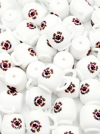 Best Dog Mom 3D Cup Silicone Focal Bead – Pawprint 3D Pen & Keychain Bead (Set of 1, 2 or 5)