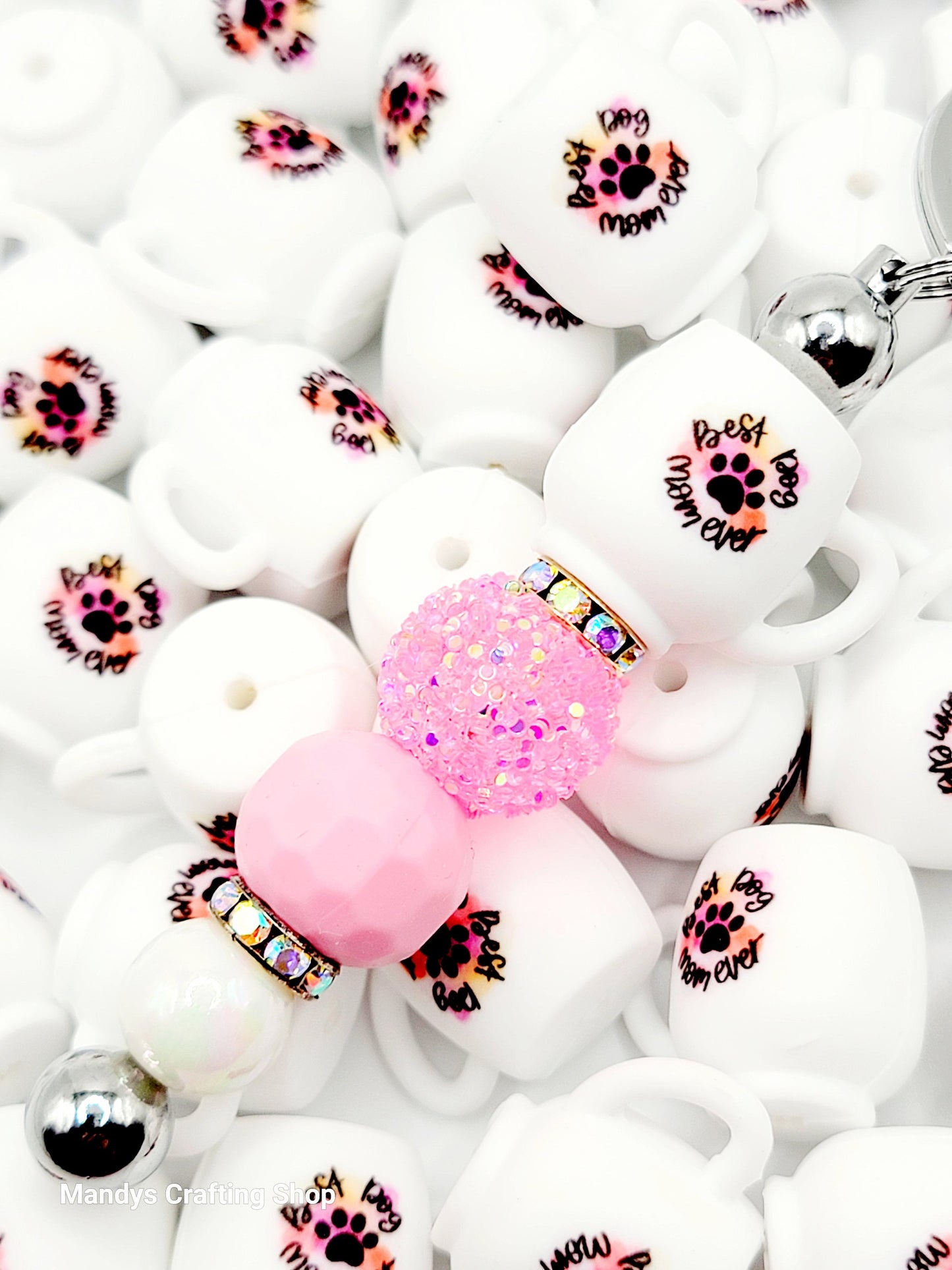 Best Dog Mom 3D Cup Silicone Focal Bead – Pawprint 3D Pen & Keychain Bead (Set of 1, 2 or 5)