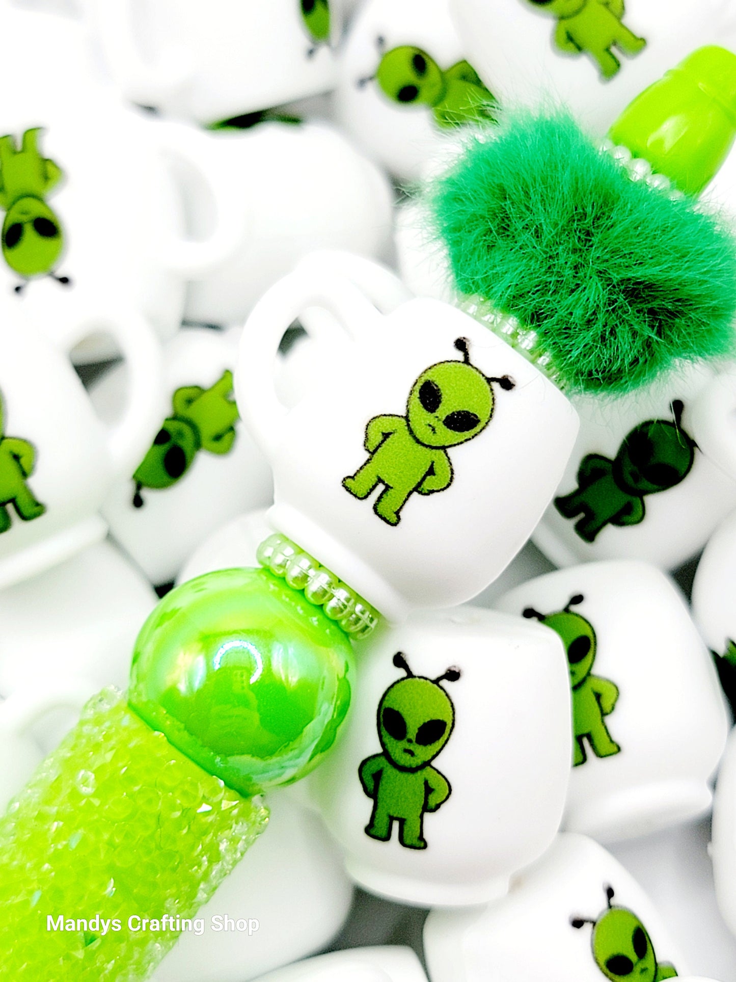 Alien Coffee 3D Cup Silicone Focal Bead – Funny Alien Pen & Keychain Bead (Set of 1, 2 or 5)