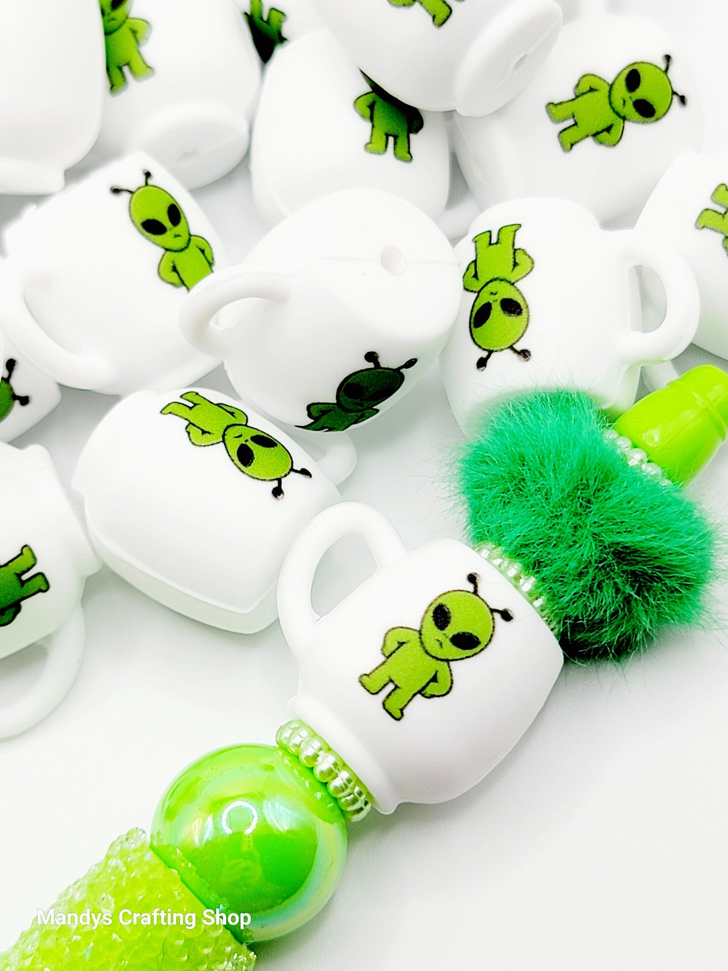 Alien Coffee 3D Cup Silicone Focal Bead – Funny Alien Pen & Keychain Bead (Set of 1, 2 or 5)