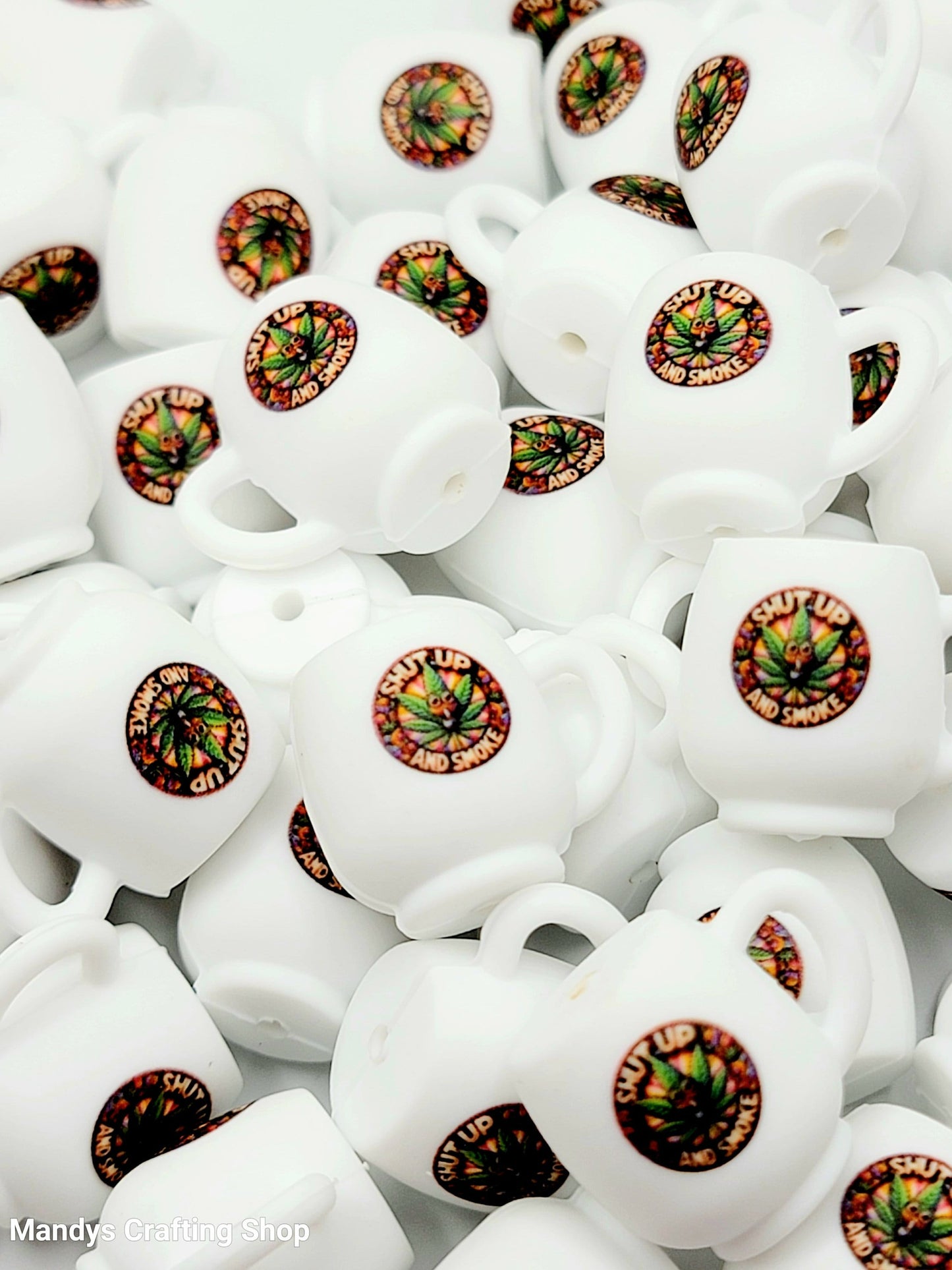 Shut Up and Smoke Coffee Cup 3D Silicone Focal Bead – Funny 420 Pen Bead (Set of 1, 2 or 5)