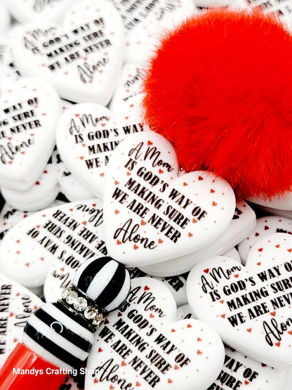 Mom Heart Focal Bead – Mother’s Day Printed Silicone Pen & Keychain Bead (Set of 2)