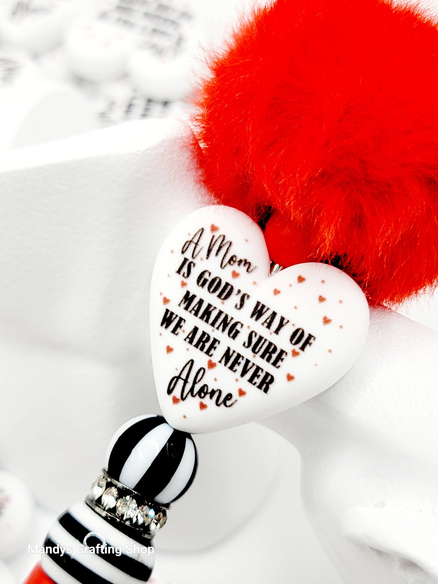 Mom Heart Focal Bead – Mother’s Day Printed Silicone Pen & Keychain Bead (Set of 2)