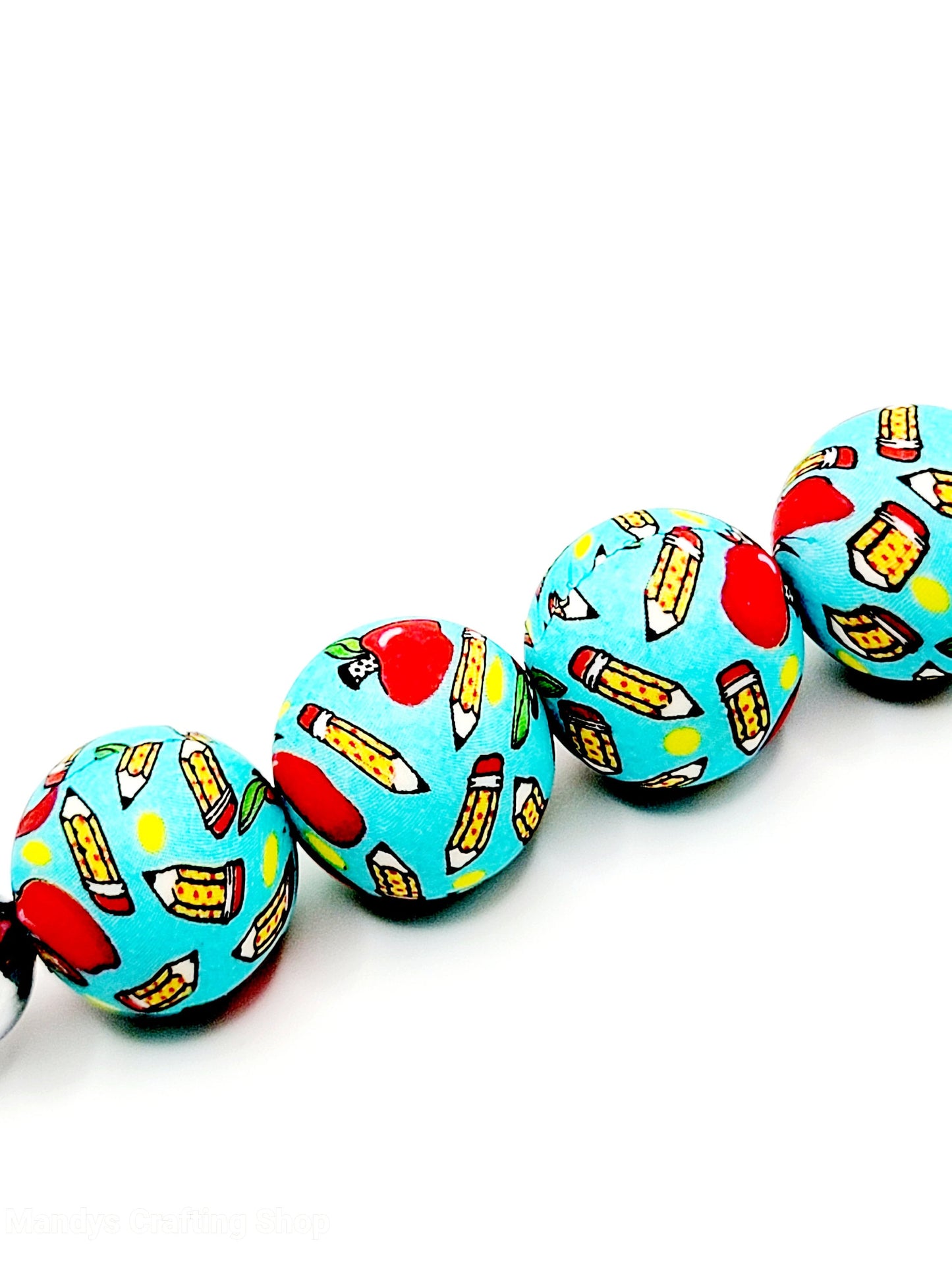 15mm Printed School Apple Silicone Beads – Round Teacher Beads for Pens & Wristlets