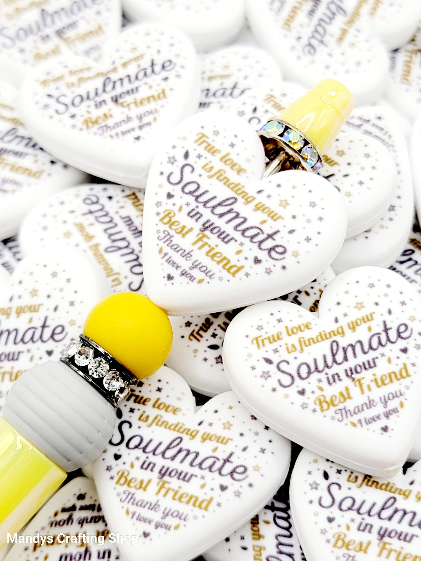Soulmate True Friend Heart Focal Bead – Printed Silicone Best Friend & Sister Pen Bead (Set of 2)