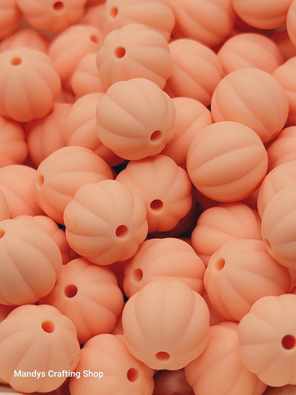 12mm Ribbed Round Silicone Beads – Pumpkin Style Spacer Beads (Set of 10)